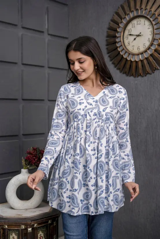 casual regular sleeves printed women light blue, white top casual regular sleeves printed women light blue, white top