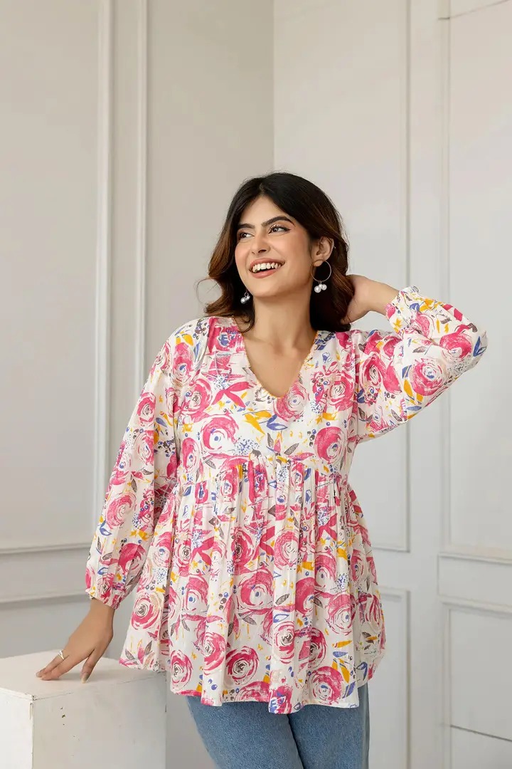 casual regular sleeves printed women light blue, white top casual regular sleeves printed women light blue, white top