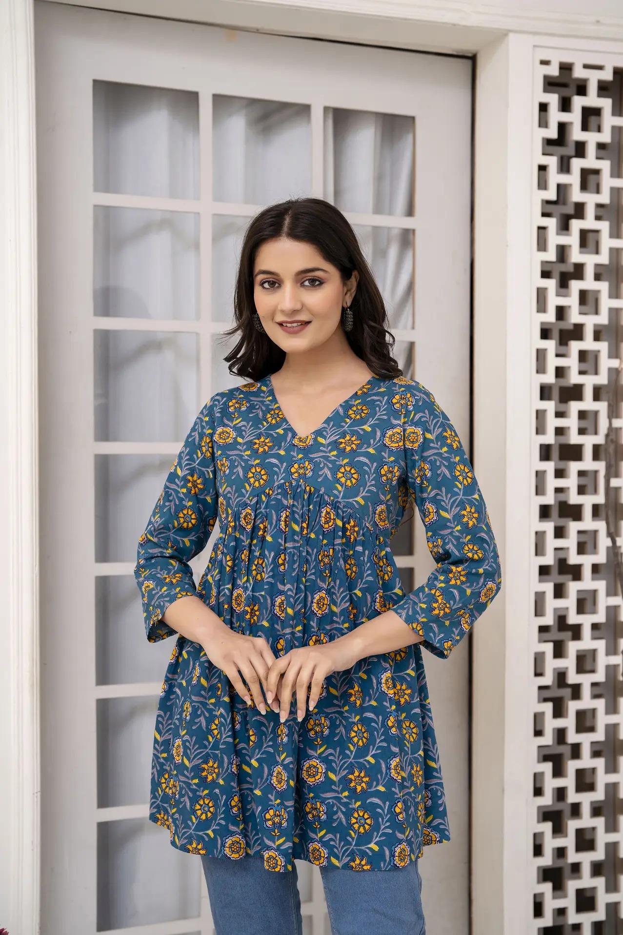 casual regular sleeves printed women light blue, white top casual regular sleeves printed women light blue, white top